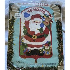 Bucilla Felt Santa Door Hanger Kit HO HO HO 15x25 Christmas Vintage 82963 Banner